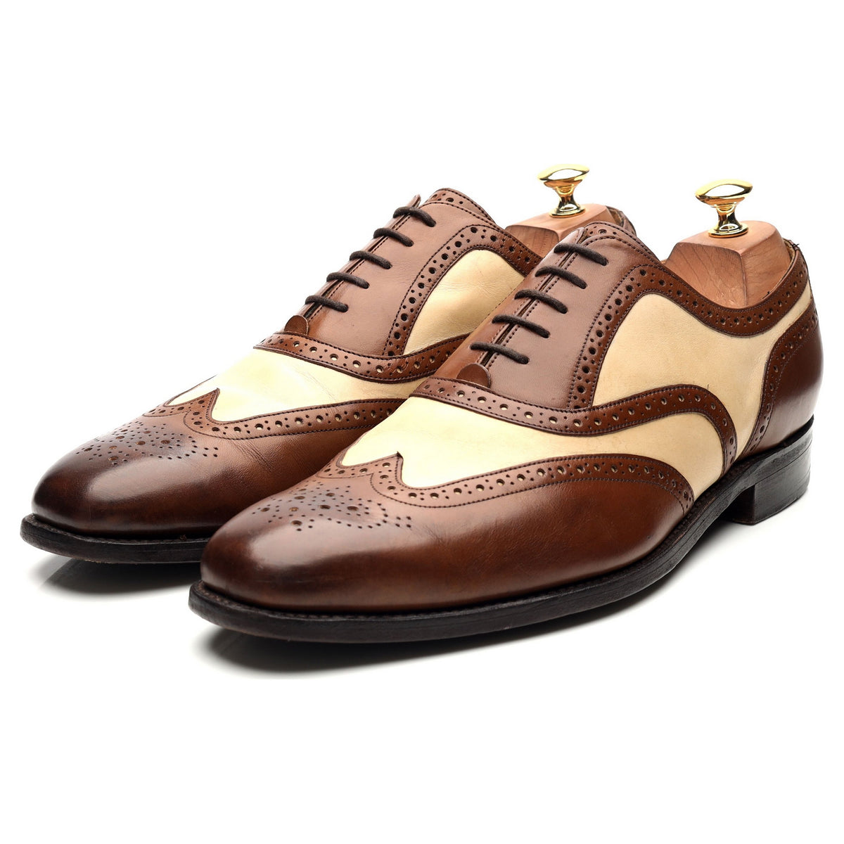 &#39;Cambridge&#39; Brown Beige Two Tone Leather Brogues UK 9.5 FX