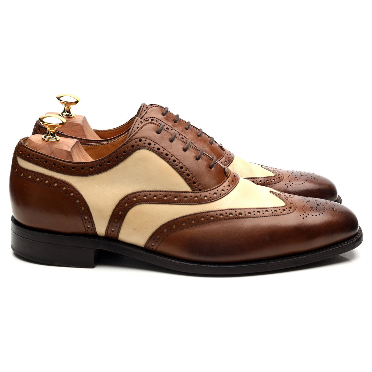 &#39;Cambridge&#39; Brown Beige Two Tone Leather Brogues UK 9.5 FX