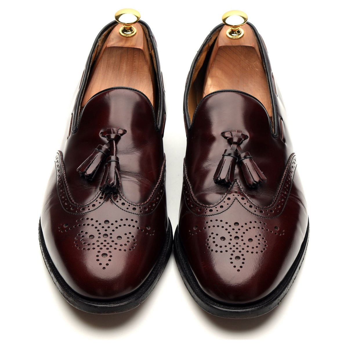 &#39;Clive&#39; Burgundy Leather Tassel Loafers UK 10.5 F