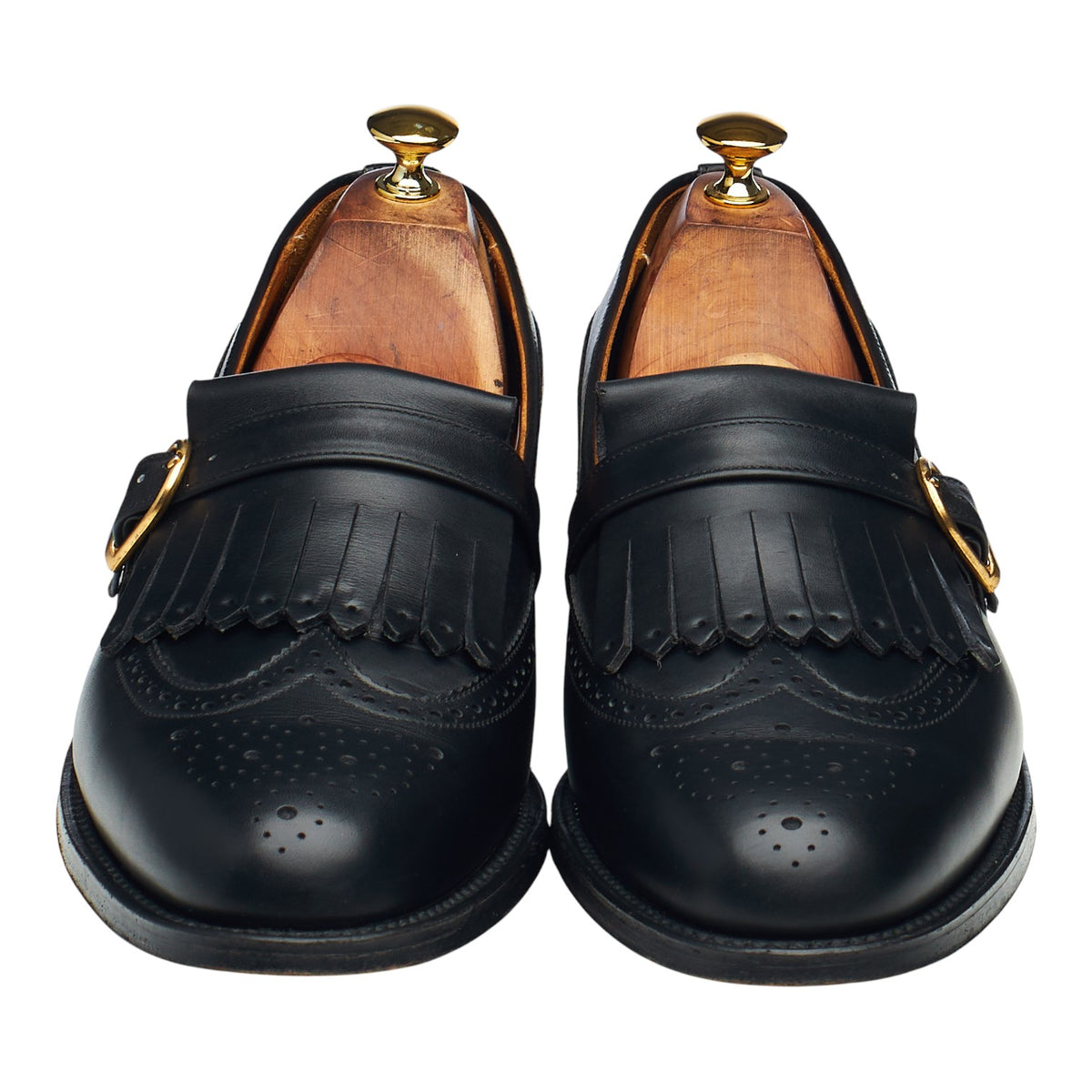 Black Leather Fringed Monk Strap Loafers UK 11 EX