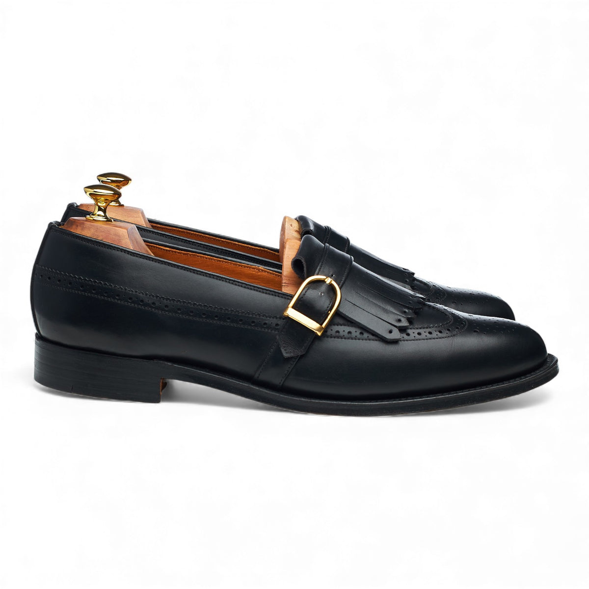 Black Leather Fringed Monk Strap Loafers UK 11 EX