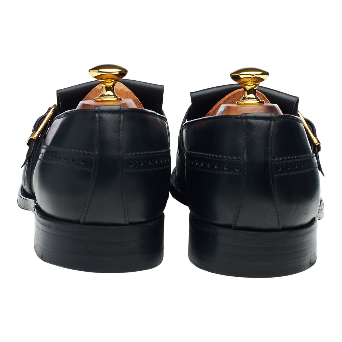 Black Leather Fringed Monk Strap Loafers UK 11 EX