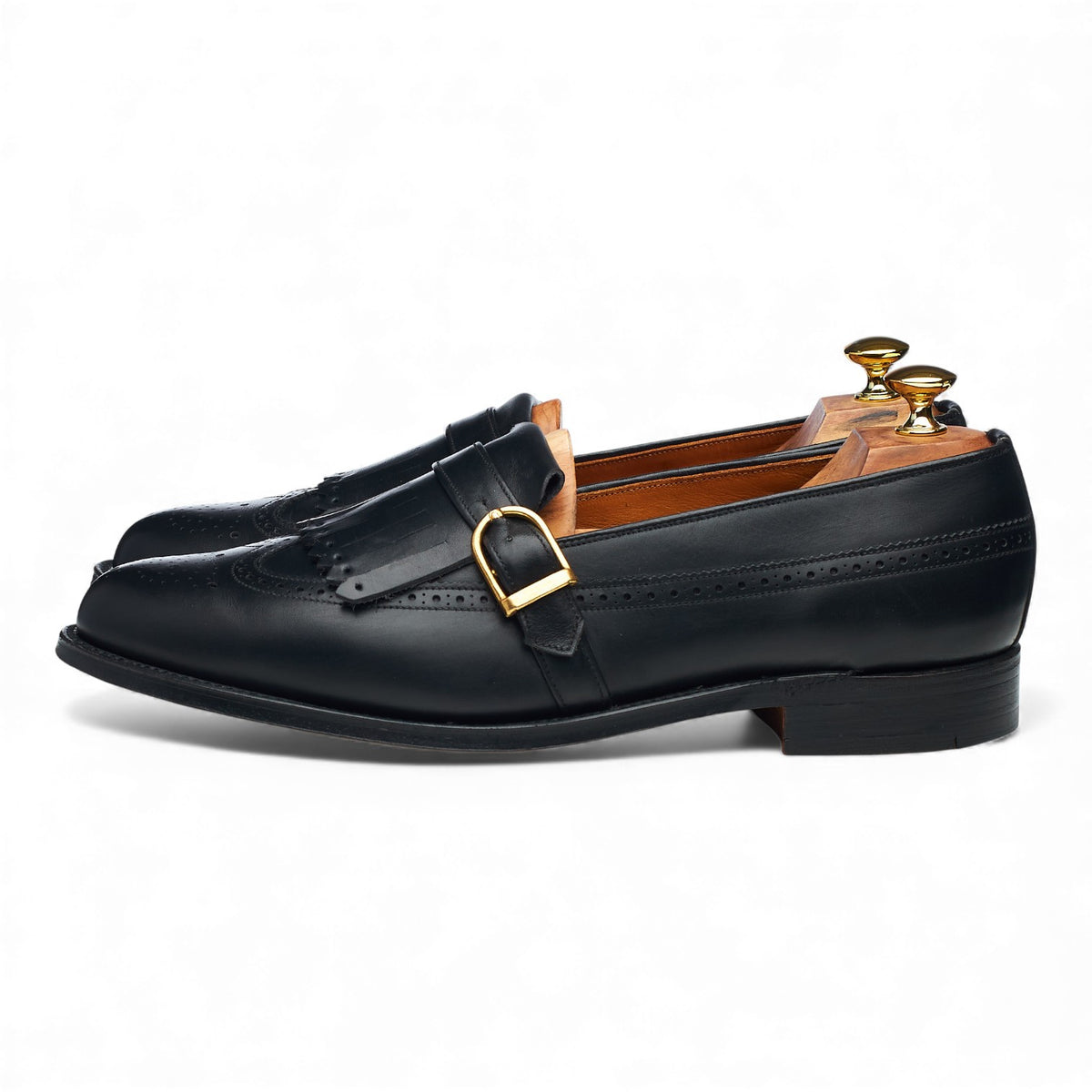 Black Leather Fringed Monk Strap Loafers UK 11 EX