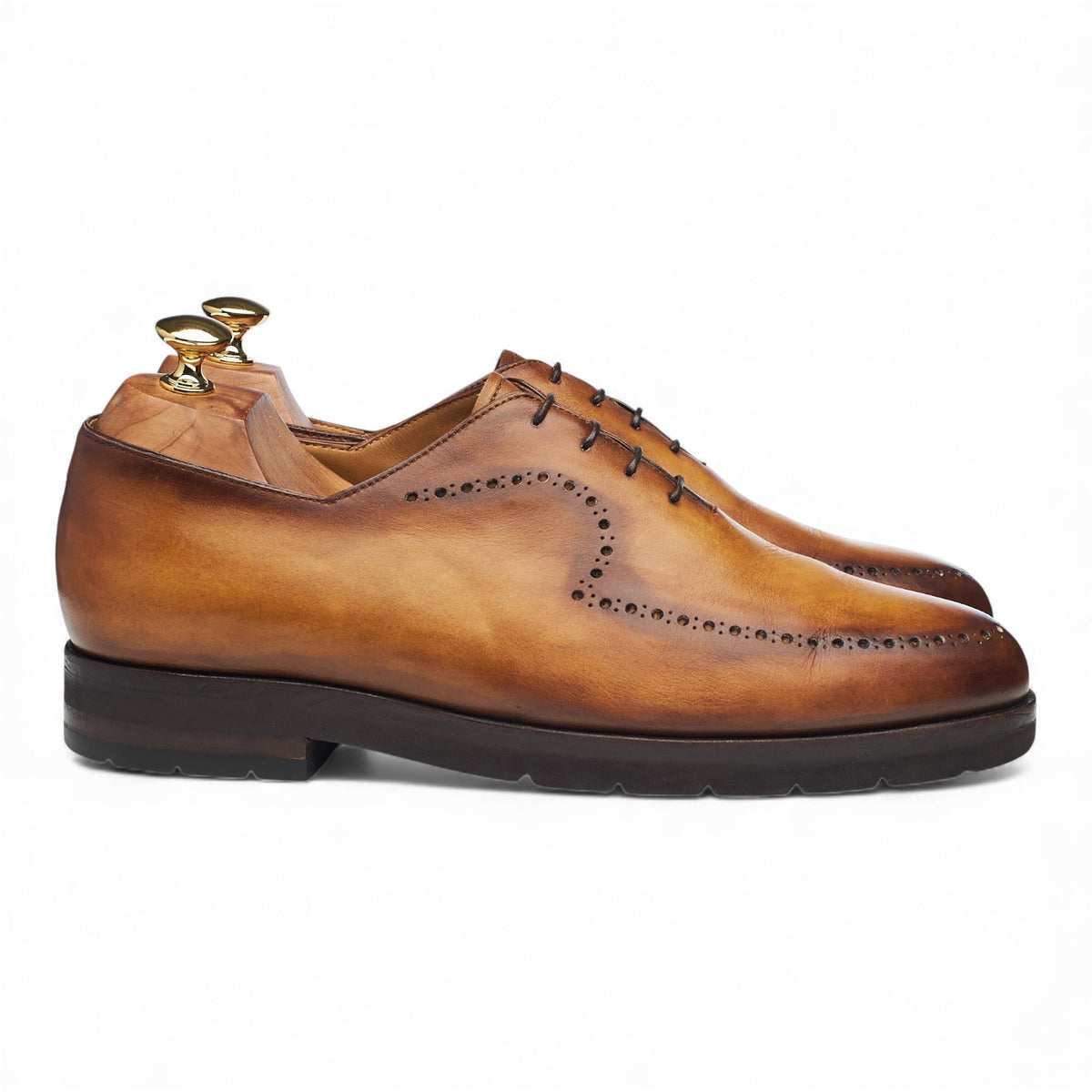 'Richelieu New Physio' Tan Brown Patina Leather Wholecut Oxford UK 9