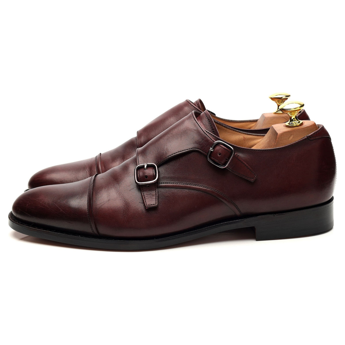 &#39;Ledstone&#39; Burgundy Leather Double Monk Strap UK 8.5 F