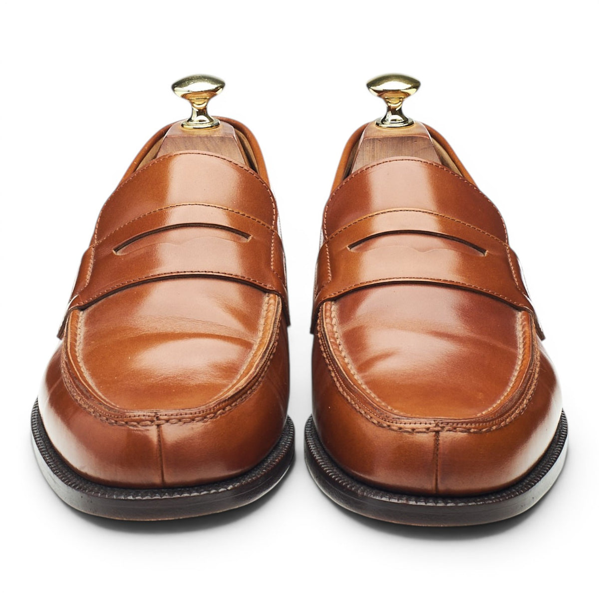 '13219' Tan Brown Leather Split Toe Loafers UK 7.5 E