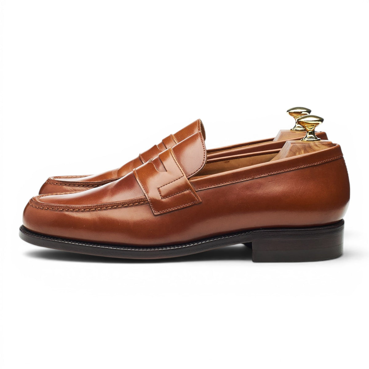 '13219' Tan Brown Leather Split Toe Loafers UK 7.5 E