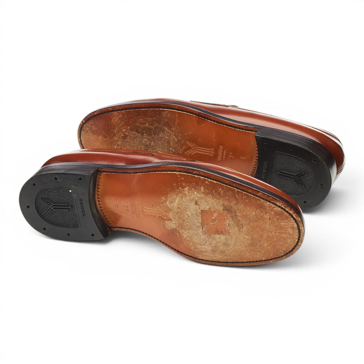 '13219' Tan Brown Leather Split Toe Loafers UK 7.5 E