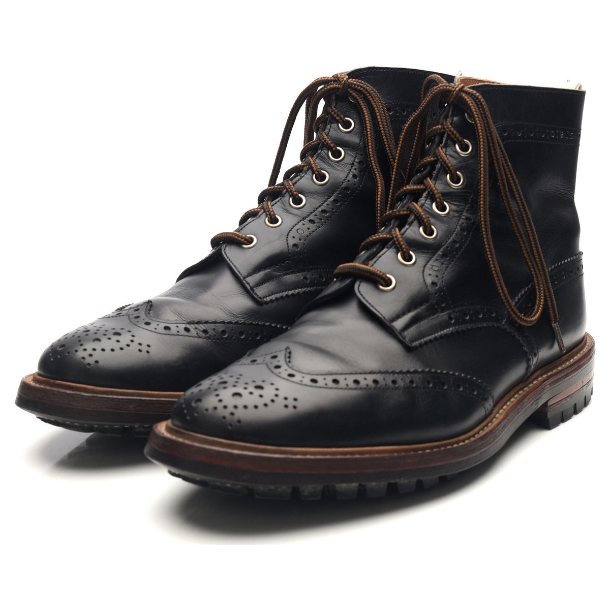 &#39;Stow&#39; Black Leather Brogue Boots UK 10