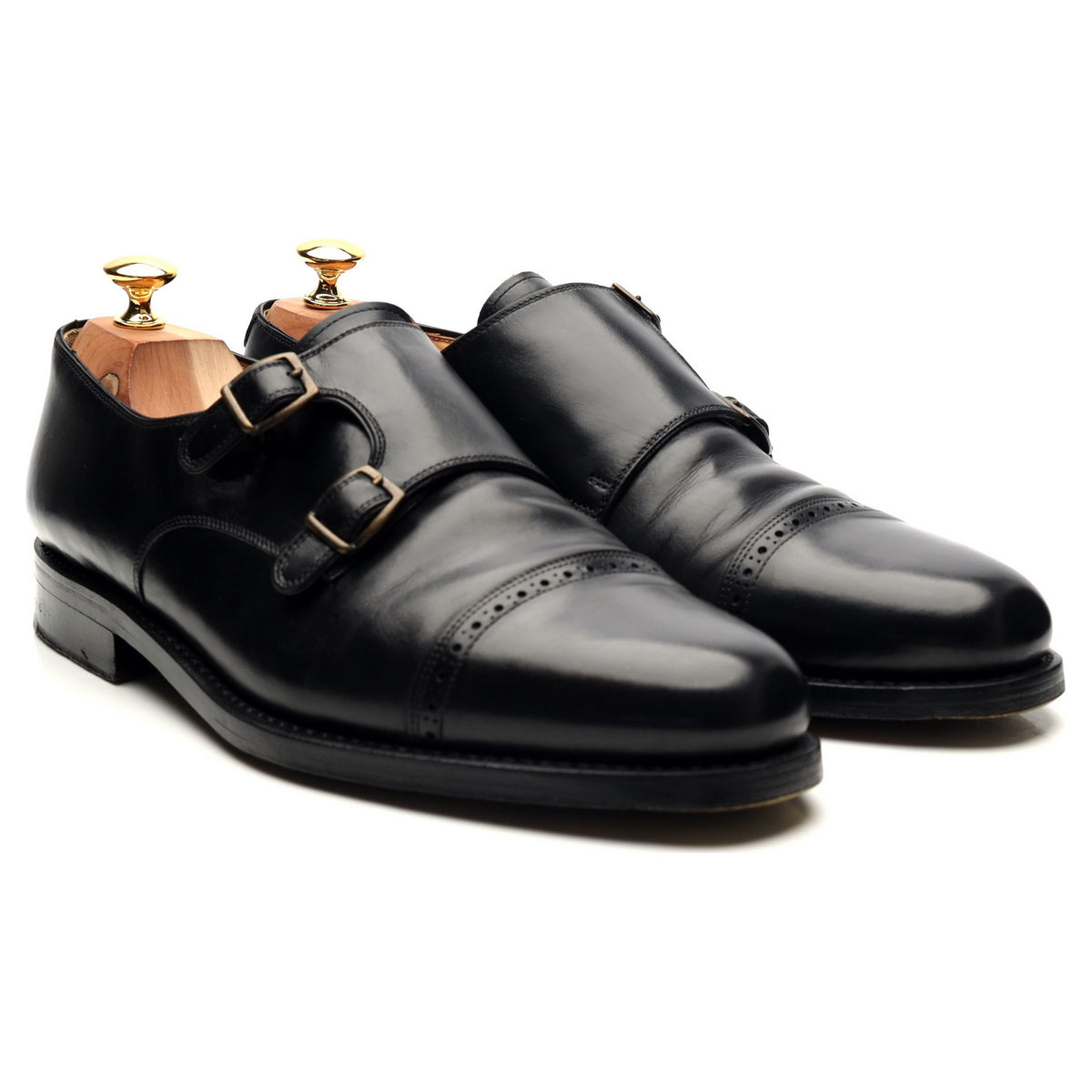 &#39;Tuileries&#39; Black Leather Double Monk Strap UK 11