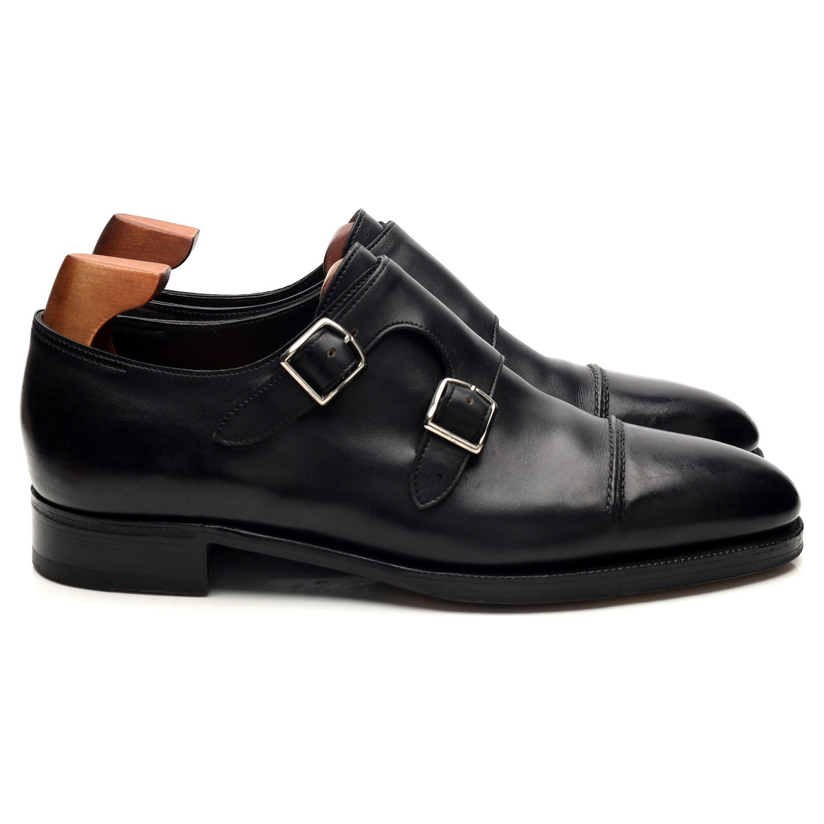 Saint Crépin 2021 &#39;William 75&#39; Black Leather Double Monk Strap UK 6.5 E