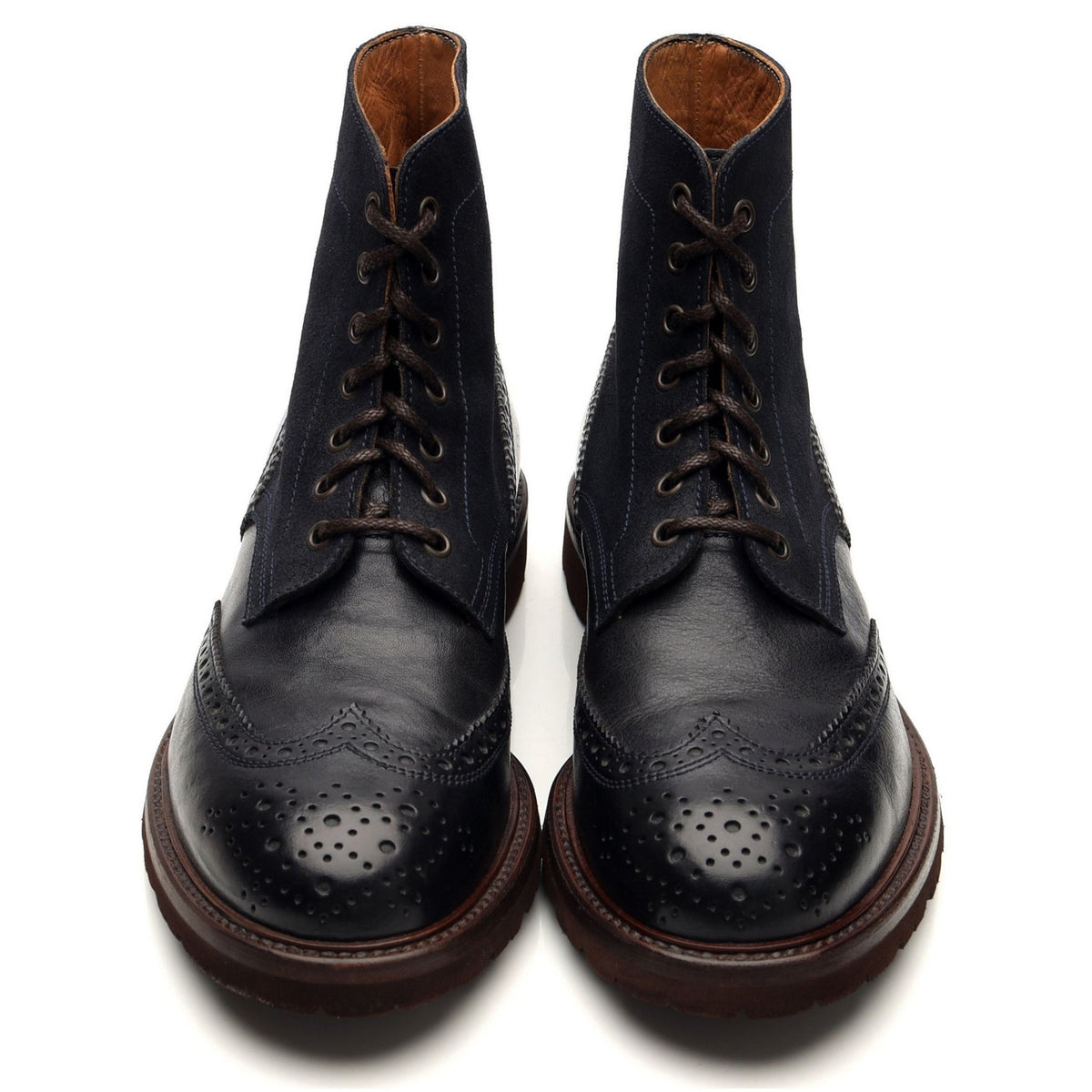Navy Blue Leather / Waxed Suede Brogue Boots UK 8 EU 42