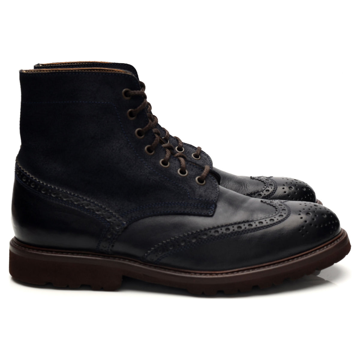 Navy Blue Leather / Waxed Suede Brogue Boots UK 8 EU 42