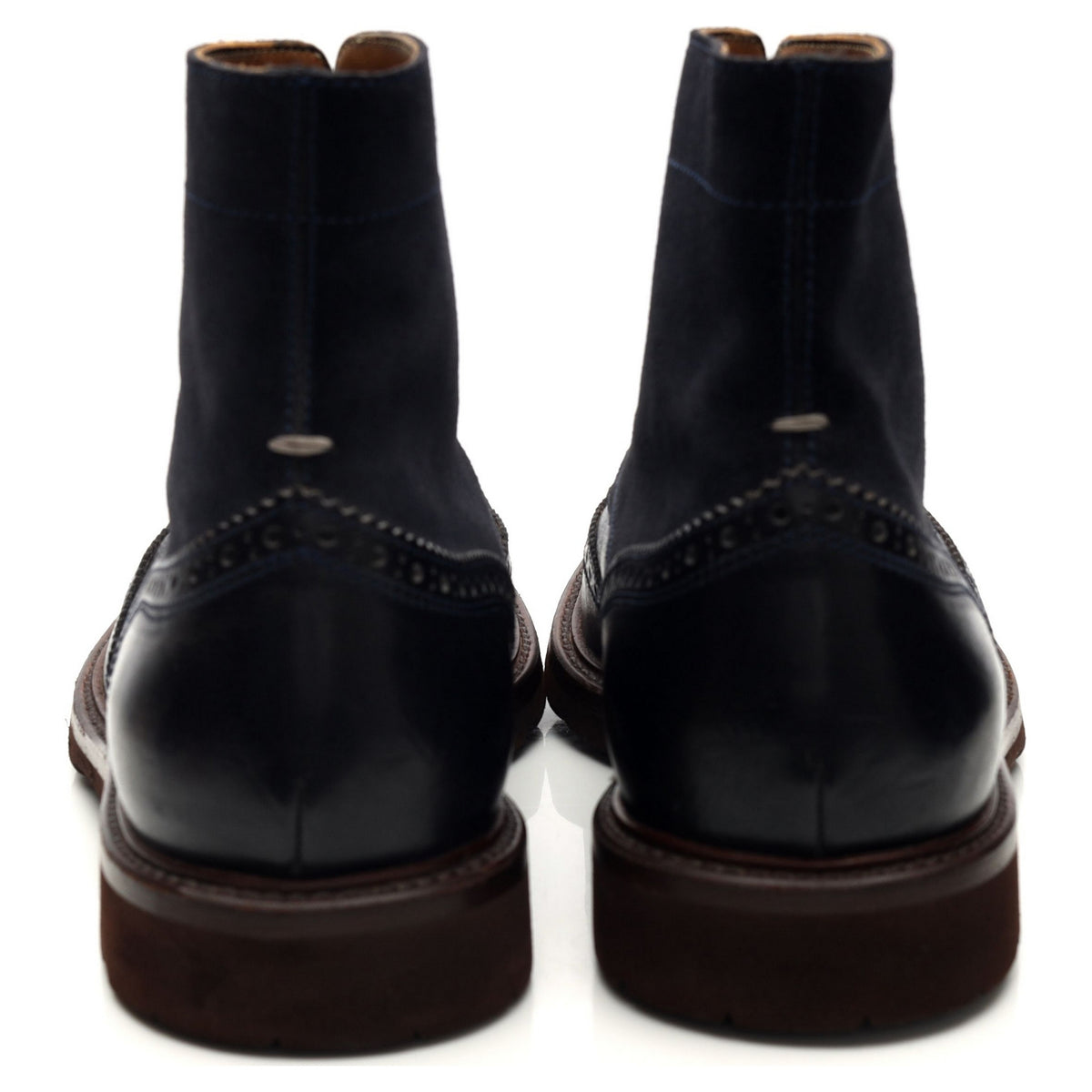 Navy Blue Leather / Waxed Suede Brogue Boots UK 8 EU 42