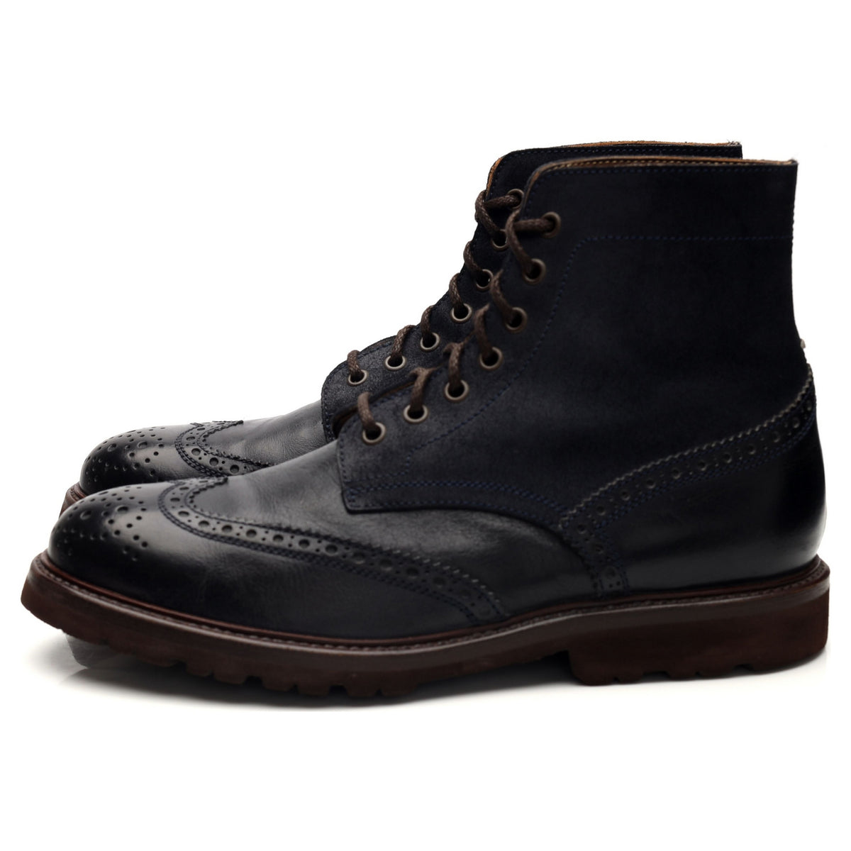 Navy Blue Leather / Waxed Suede Brogue Boots UK 8 EU 42