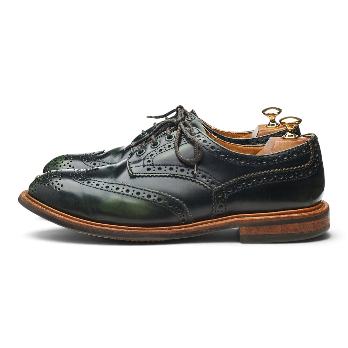 'Bourton' Dark Green Leather Derby Brogues UK 9