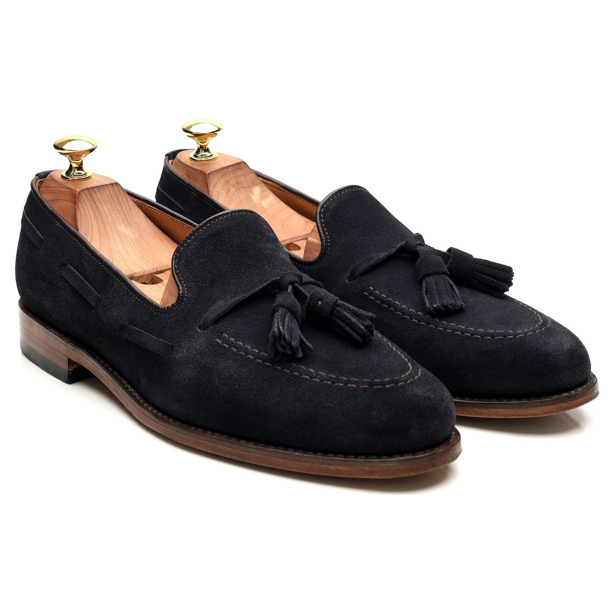 &#39;Lincoln&#39; Navy Blue Suede Tassel Loafers UK 8 F