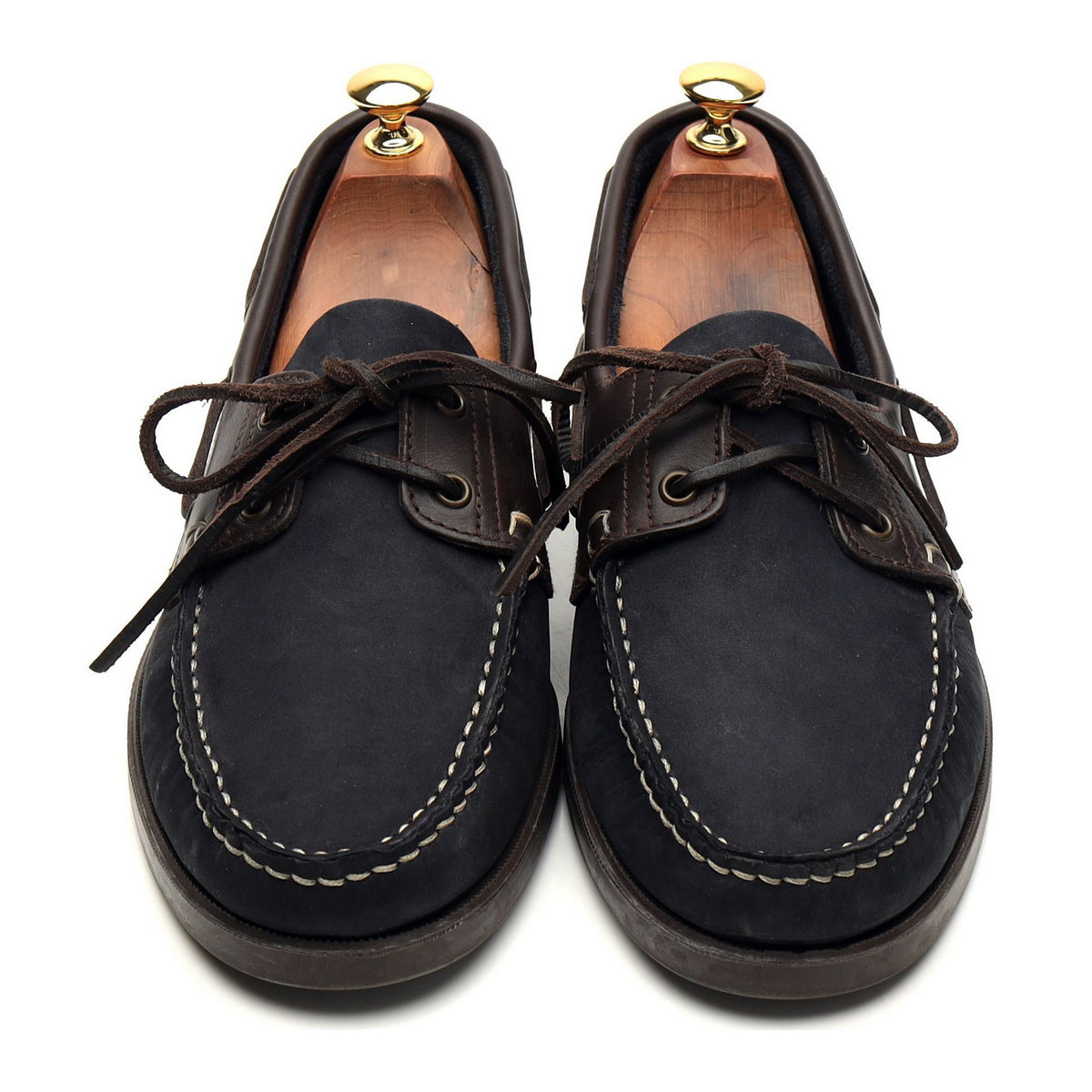 &#39;Barth&#39; Brown / Blue Nubuck Leather Boat Shoes UK 9