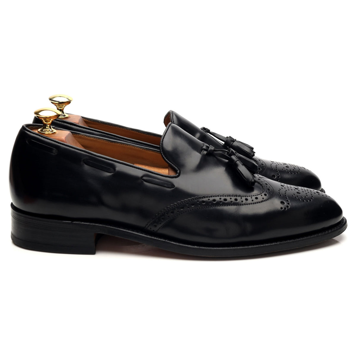 &#39;Clive&#39; Black Leather Tassel Loafers UK 8.5 F