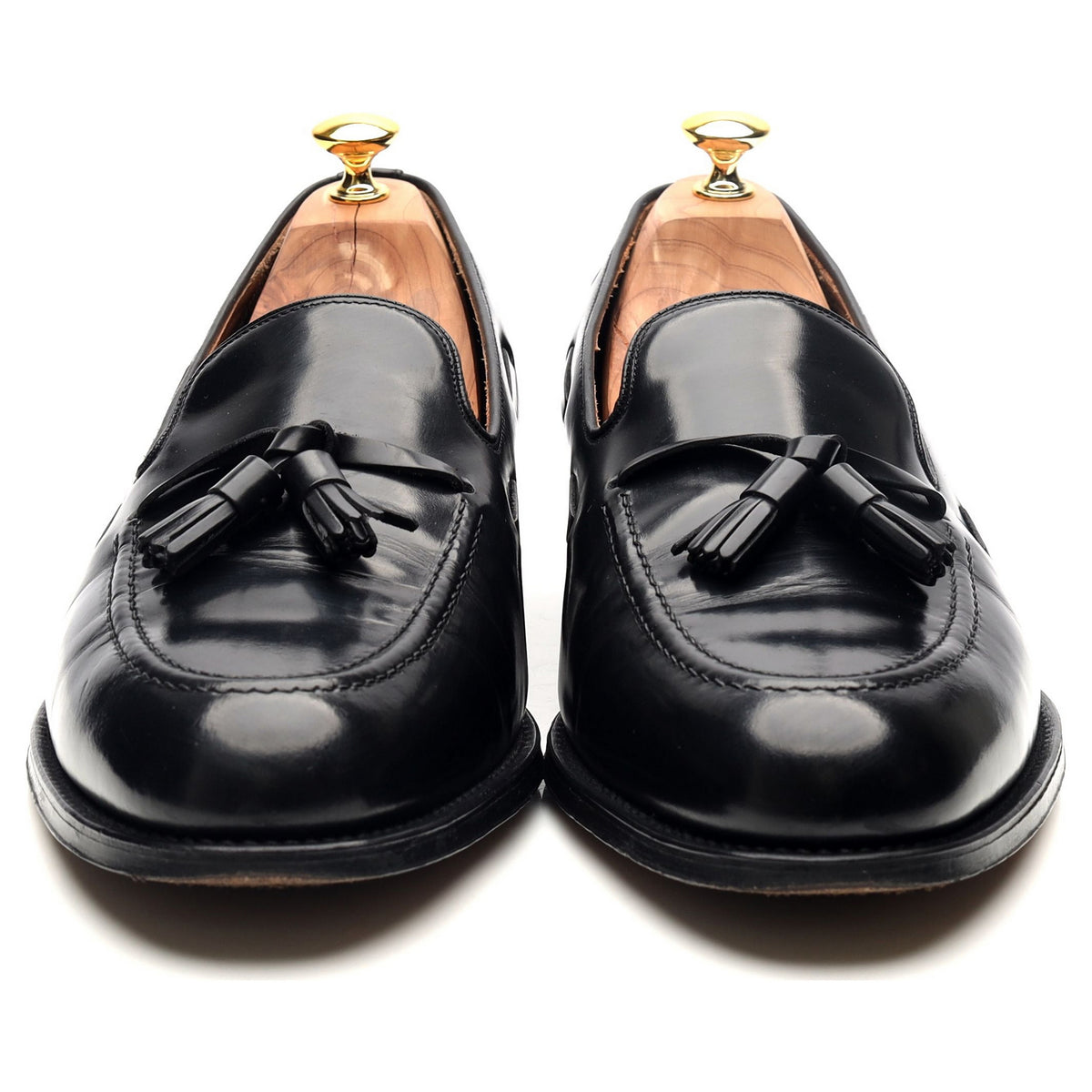 &#39;Lincoln&#39; Black Leather Tassel Loafers UK 12 F