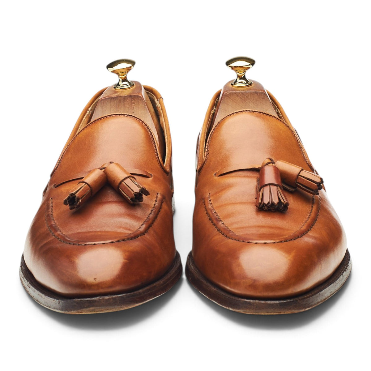 'Adrian' Tan Brown Leather Tassel Loafers UK 10 E
