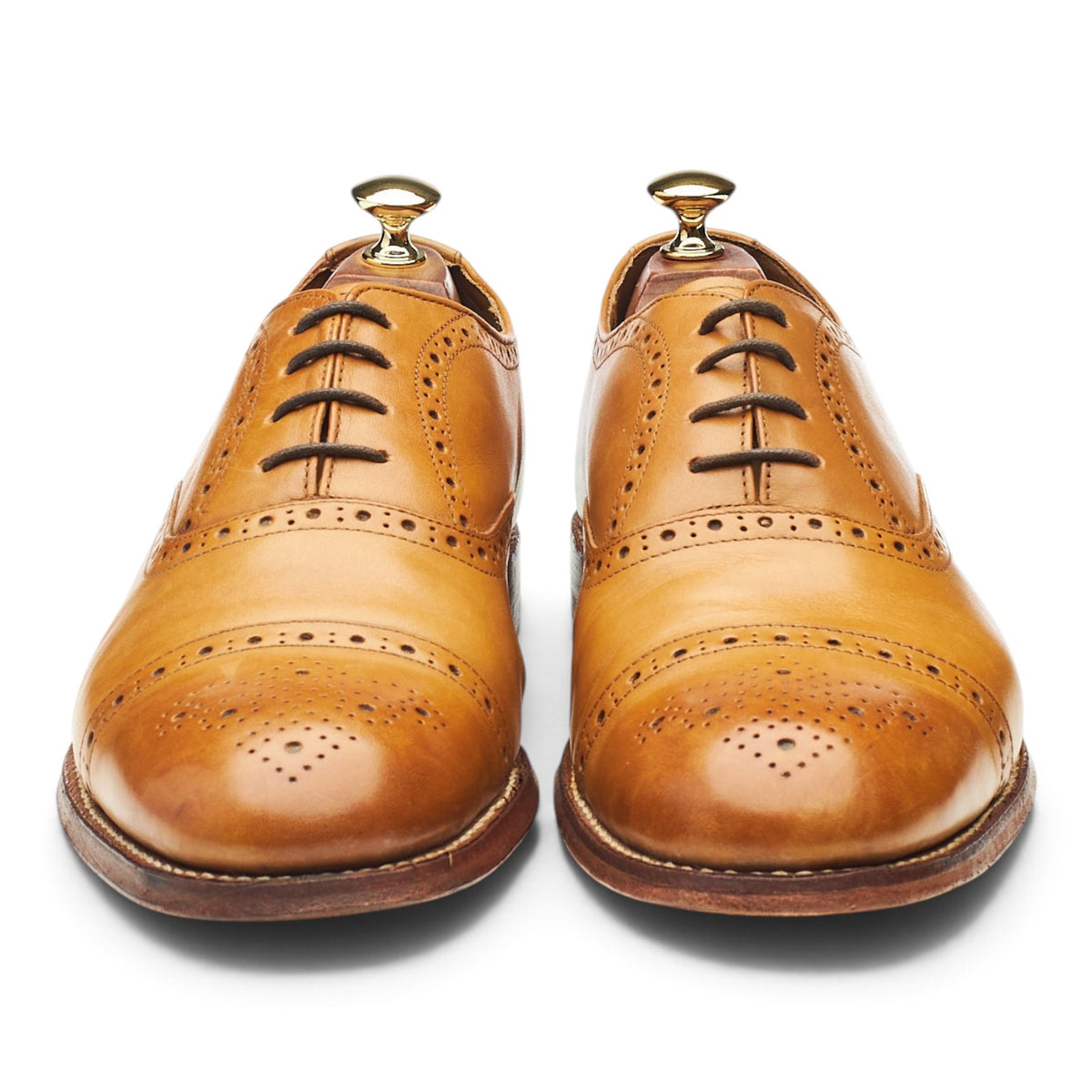 'Matthew' Tan Brown Leather Oxford Semi Brogues UK 9 F