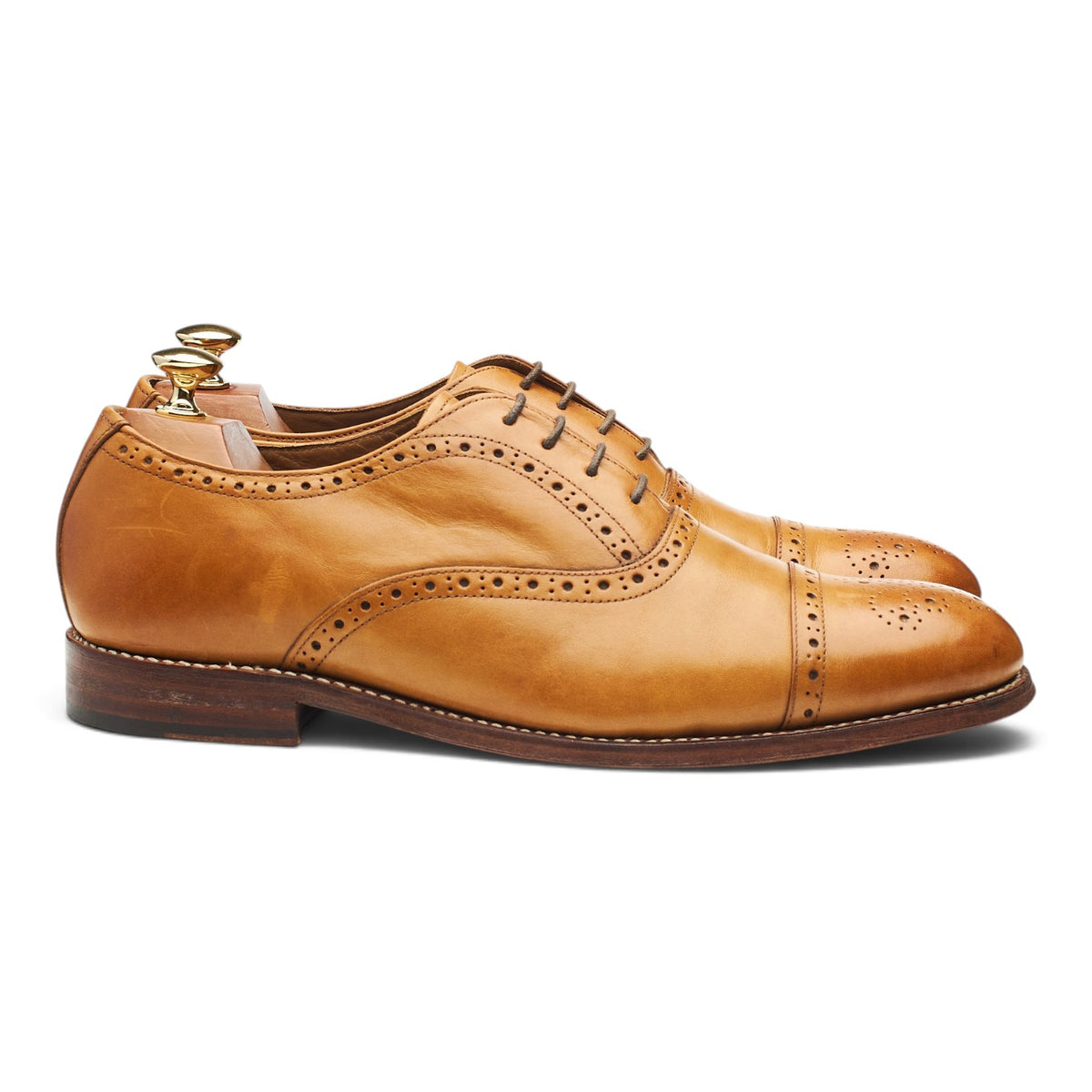 'Matthew' Tan Brown Leather Oxford Semi Brogues UK 9 F