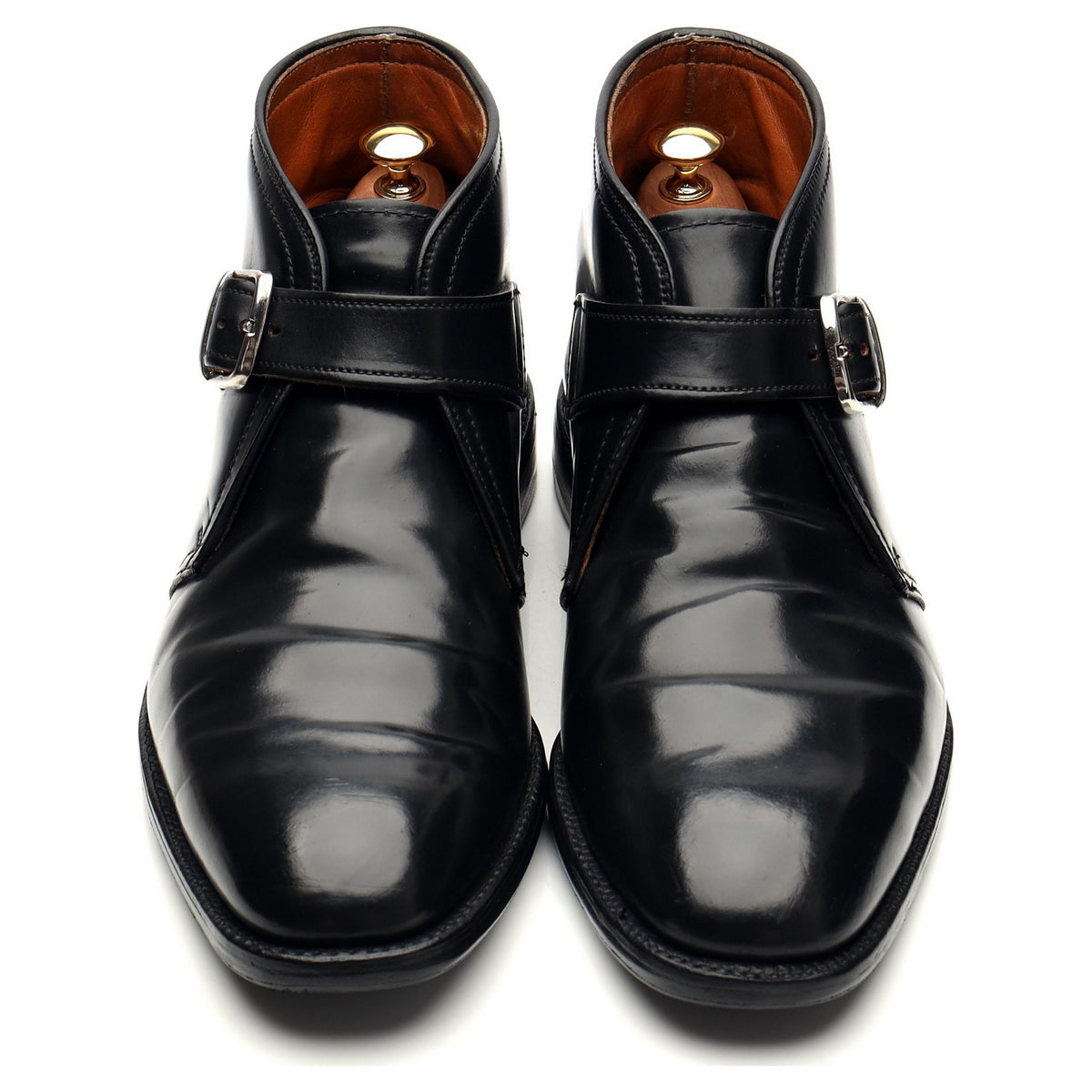 'D2712' Black Cordovan Leather Monk Strap Boots UK 10 US 11 D