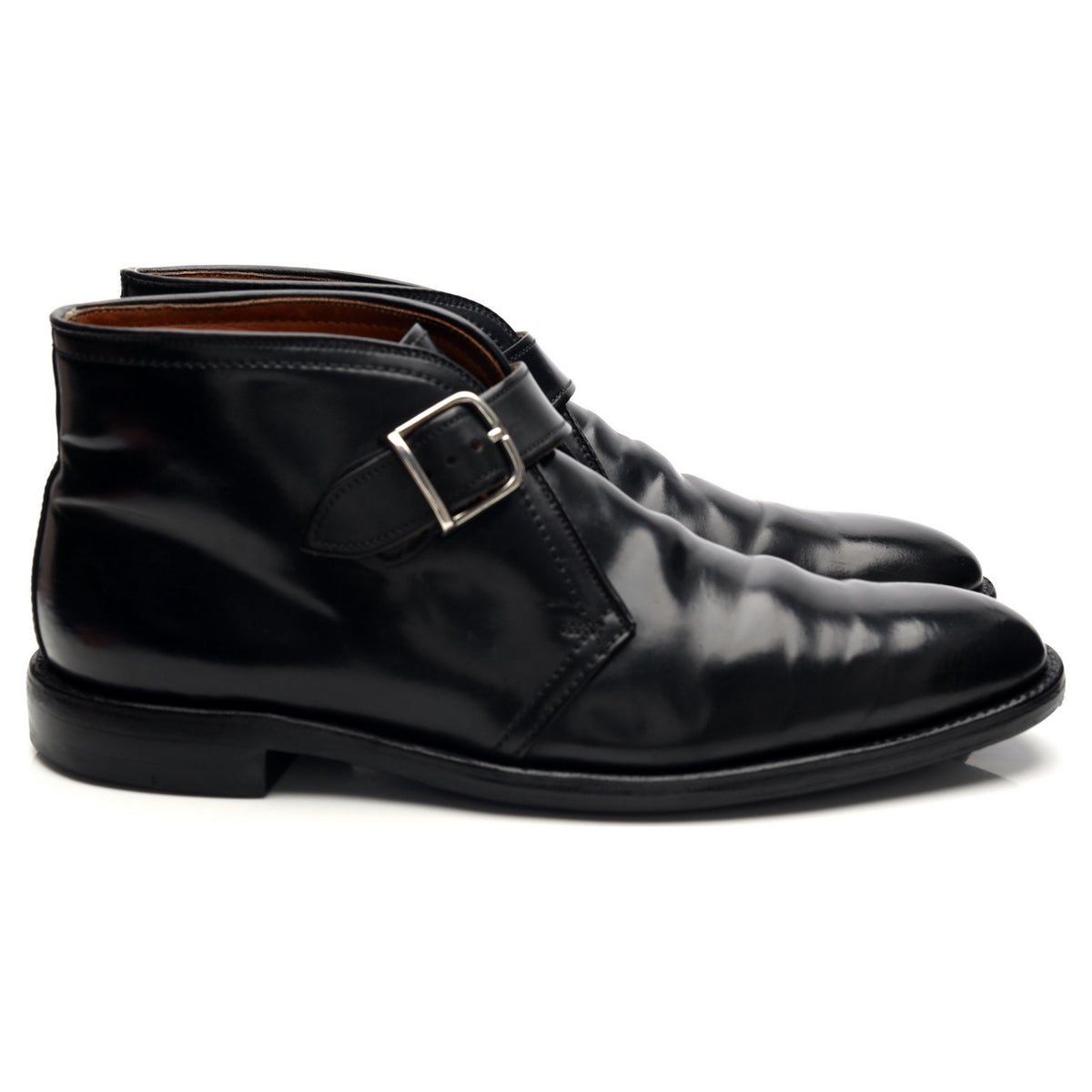 'D2712' Black Cordovan Leather Monk Strap Boots UK 10 US 11 D