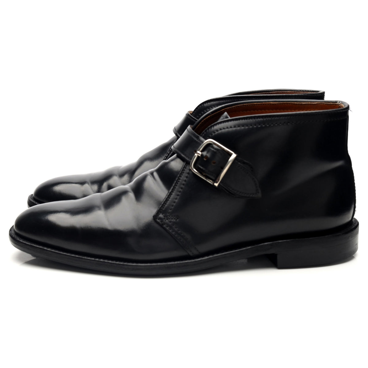 'D2712' Black Cordovan Leather Monk Strap Boots UK 10 US 11 D