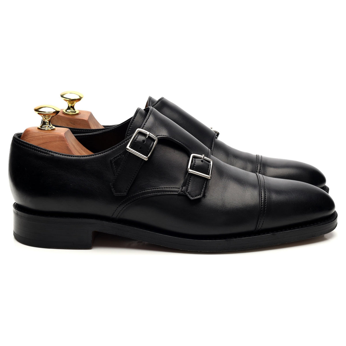 &#39;William&#39; Black Leather Double Monk Strap UK 7.5 E