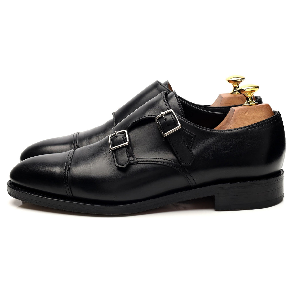 &#39;William&#39; Black Leather Double Monk Strap UK 7.5 E