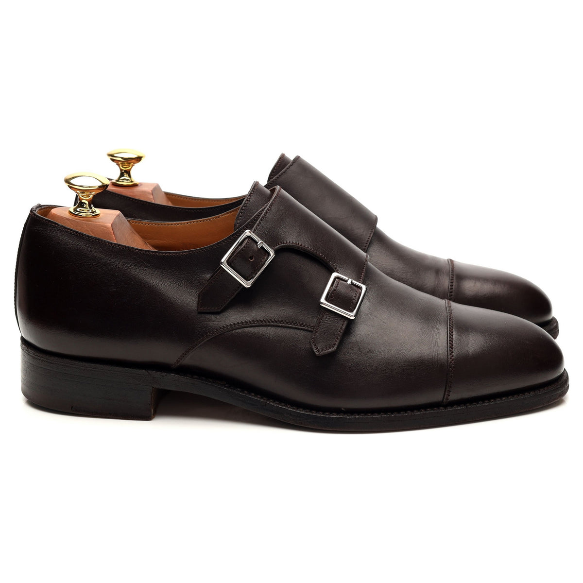 Dark Brown Leather Double Monk Strap 8 F UK 8.5