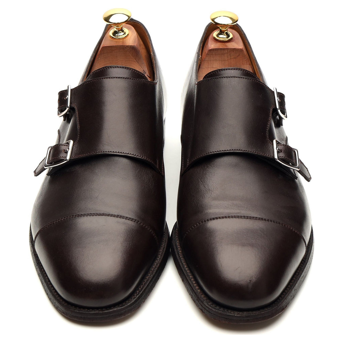 Dark Brown Leather Double Monk Strap 8 F UK 8.5