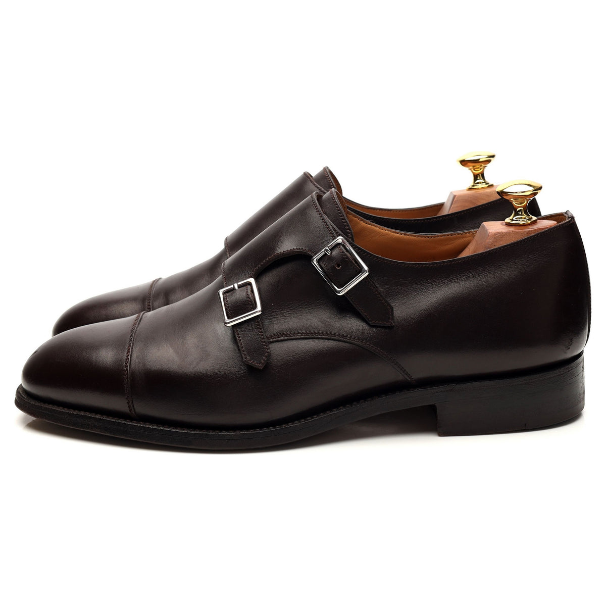 Dark Brown Leather Double Monk Strap 8 F UK 8.5