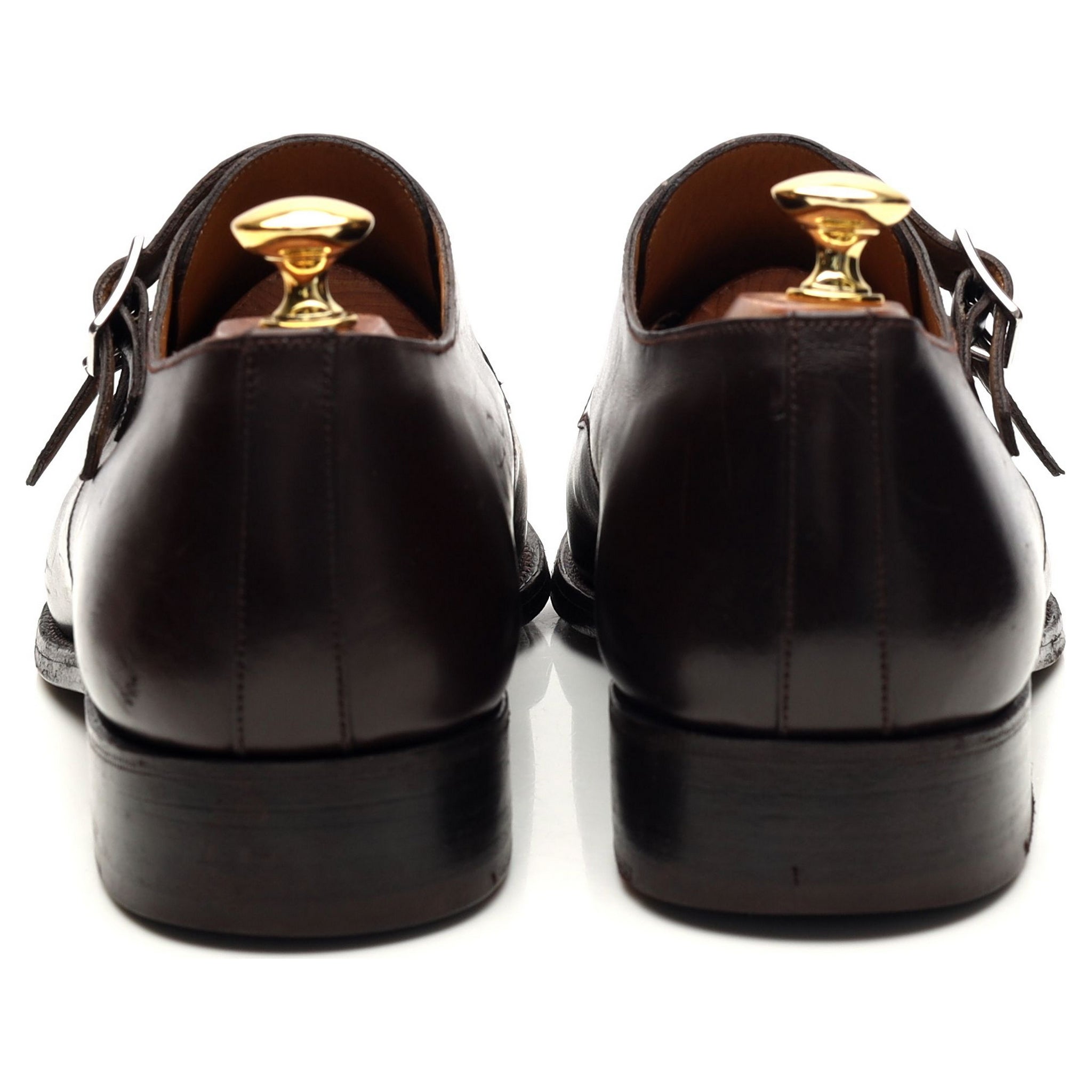 ダークブラウンレザーダブルモンクストラップ 8 F UK 8.5 - Abbot's Shoes