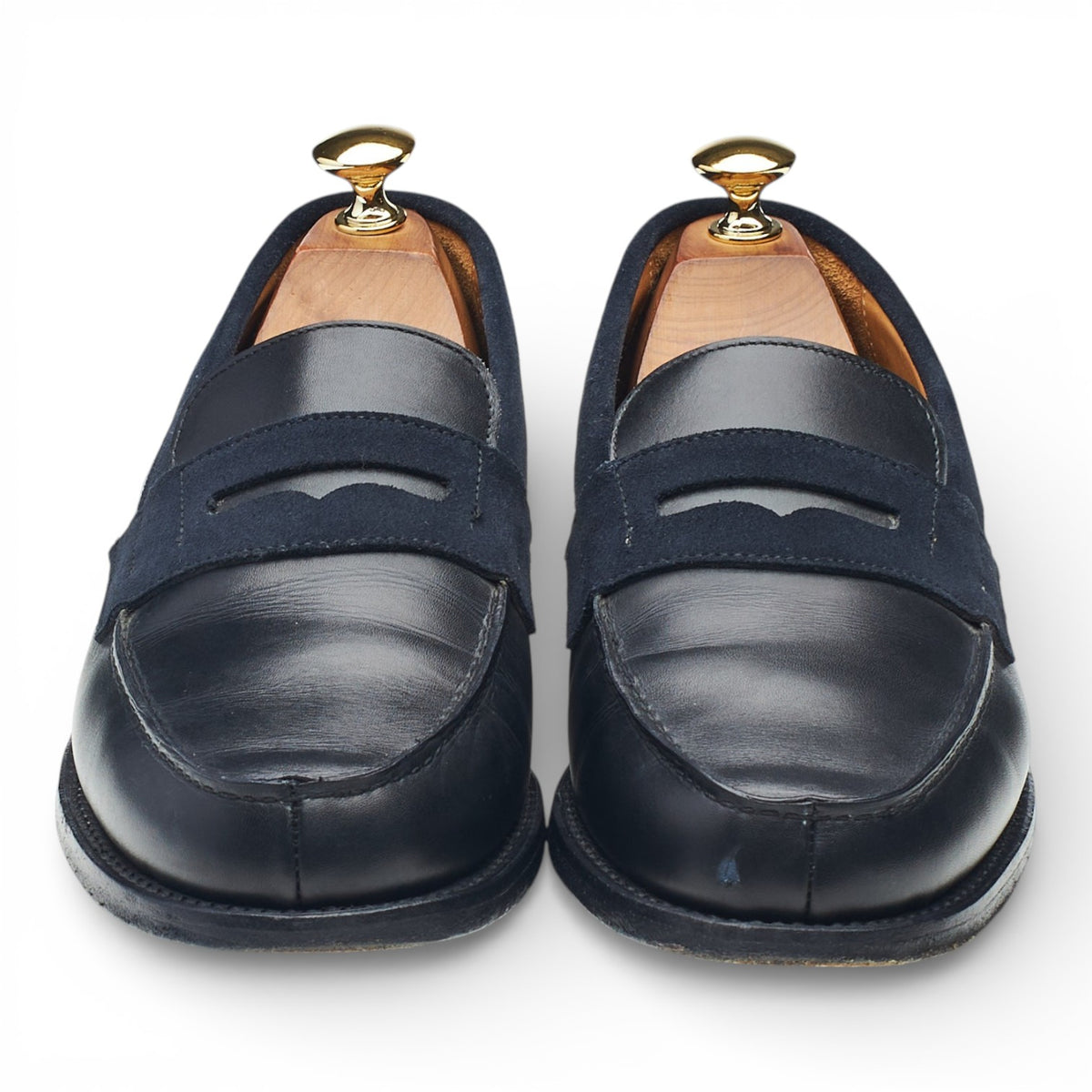 '4456' Navy Blue Leather & Suede Loafers UK 6