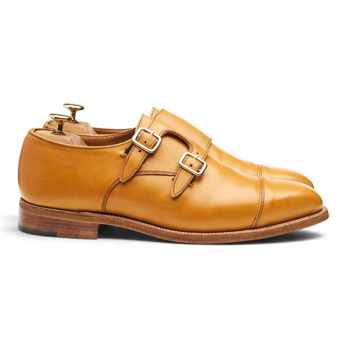 Tan Brown Leather Double Monk Strap UK 8