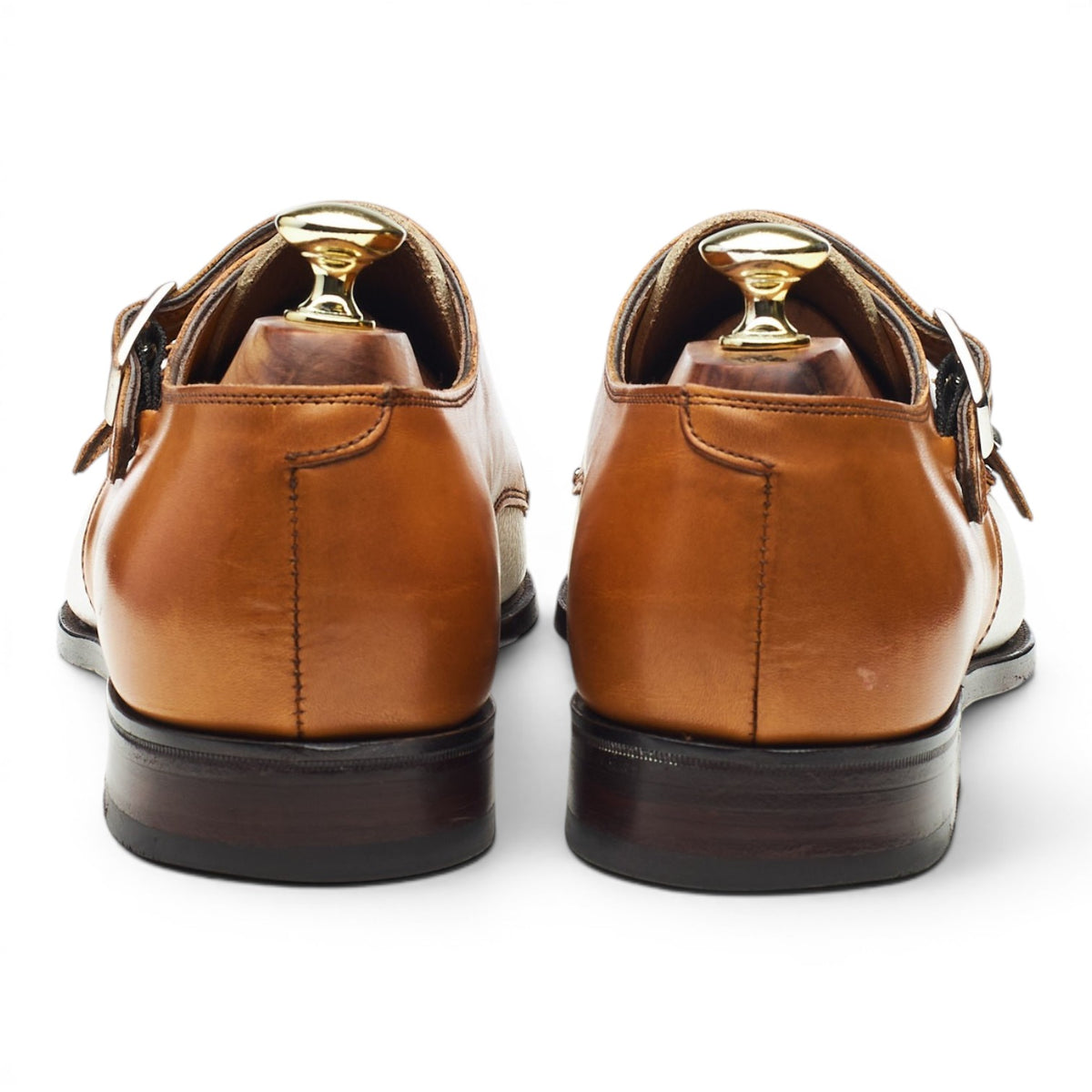 'Darcy' Tan Brown and White Leather Double Monk Strap UK 7.5