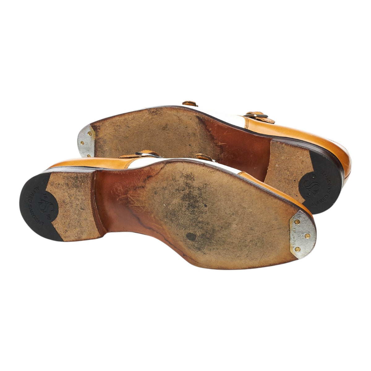 'Darcy' Tan Brown and White Leather Double Monk Strap UK 7.5