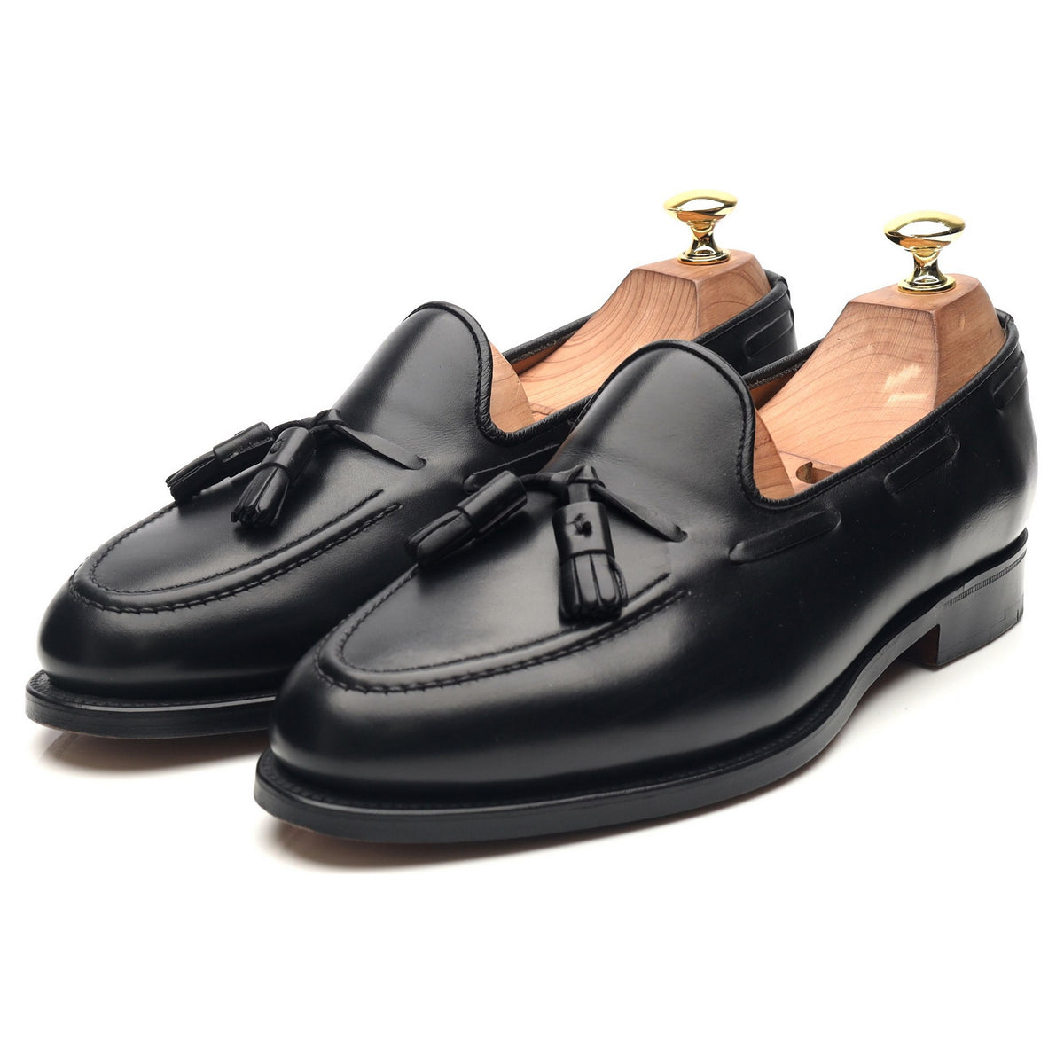 Black Leather Tassel Loafers UK 8