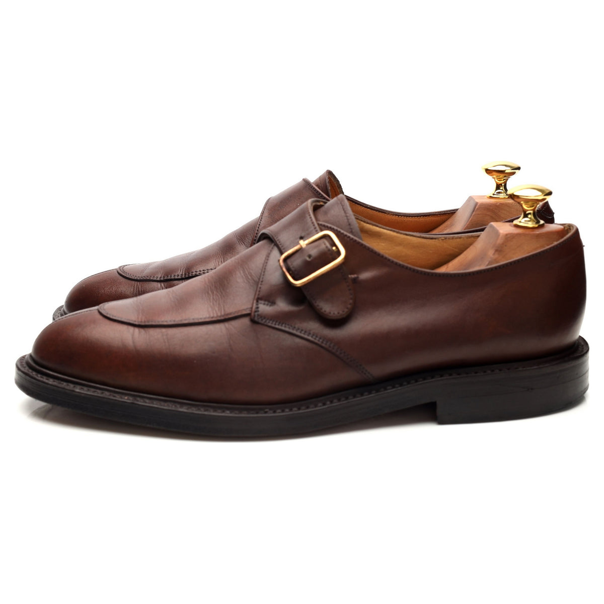 Brown Leather Split Toe Monk Strap UK 9.5 F