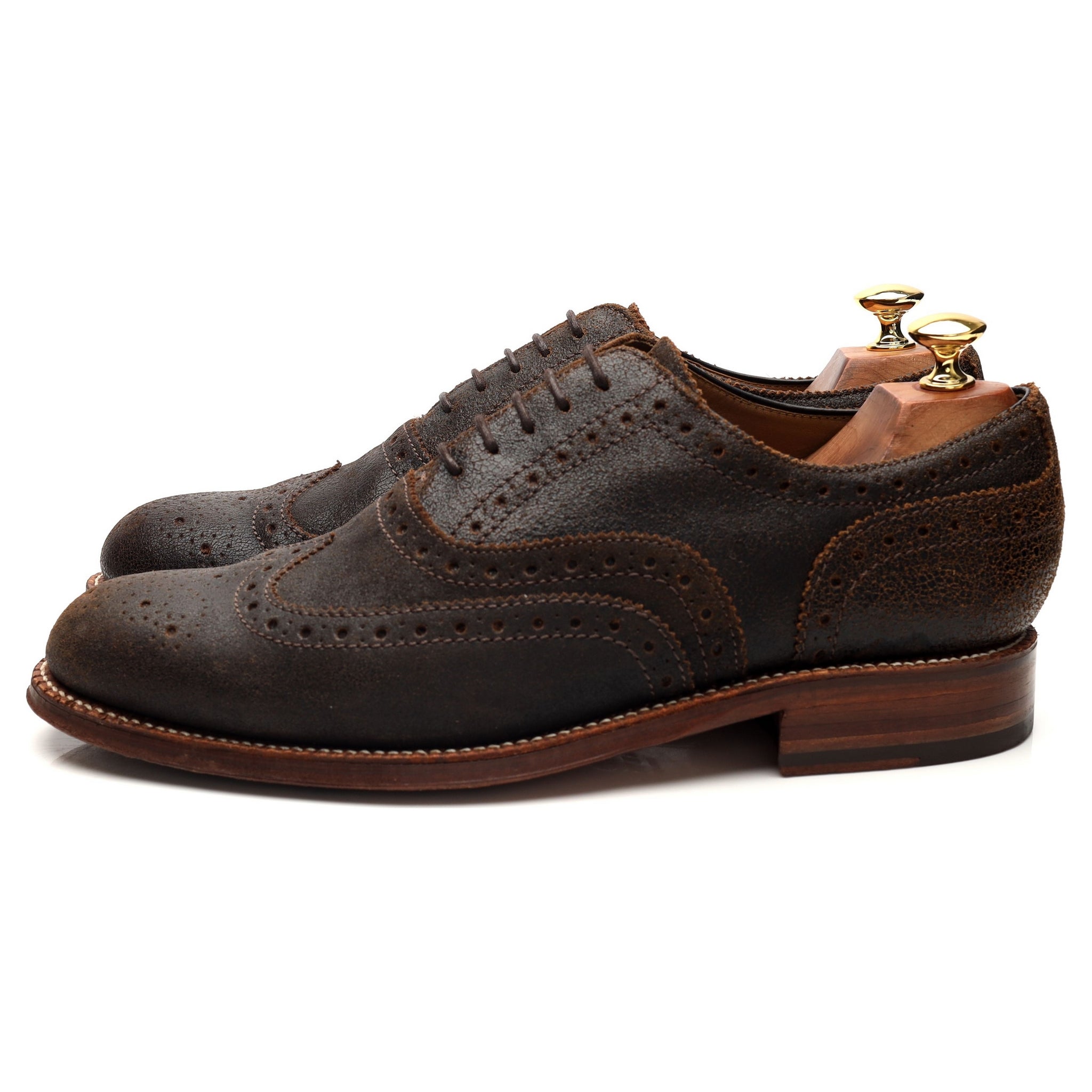 'Stanley' Dark Brown Waxed Suede Oxford Brogues UK G