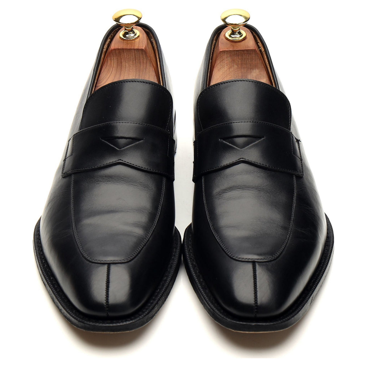 &#39;Swanley&#39; Black Leather Split Toe Penny Loafers UK 8.5 F
