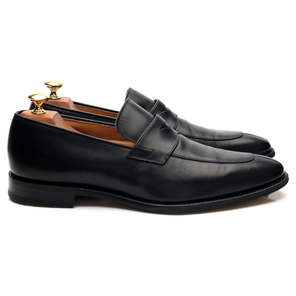 &#39;Swanley&#39; Black Leather Split Toe Penny Loafers UK 8.5 F