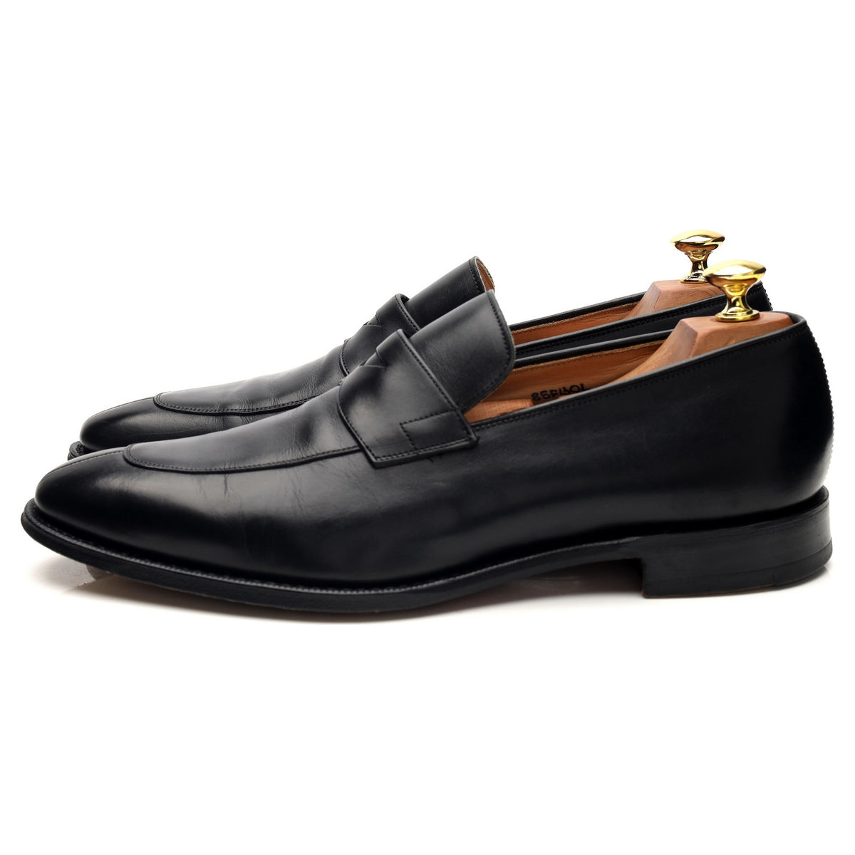 &#39;Swanley&#39; Black Leather Split Toe Penny Loafers UK 8.5 F