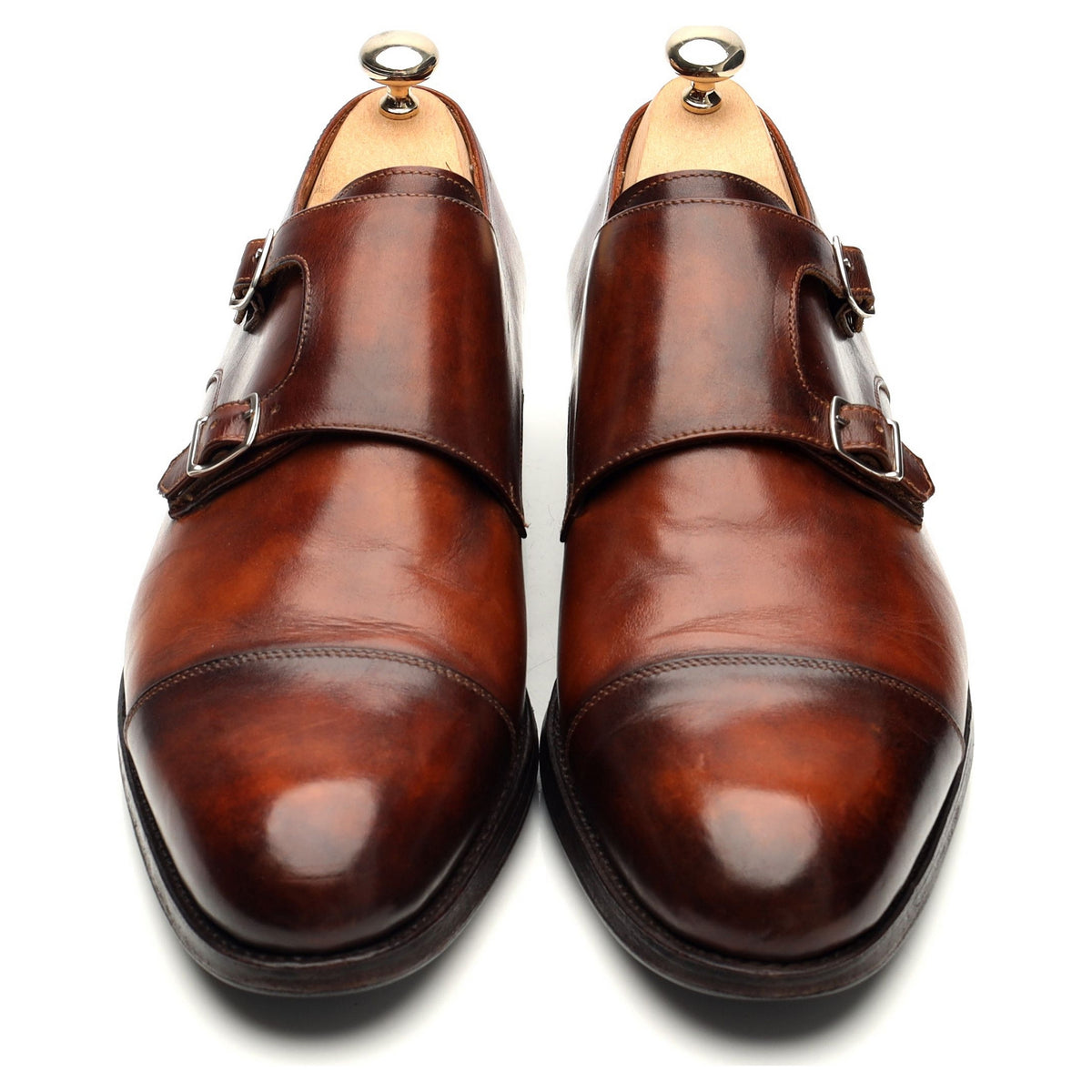 &#39;Rennan&#39; Tan Brown Patina Leather Double Monk Strap UK 8