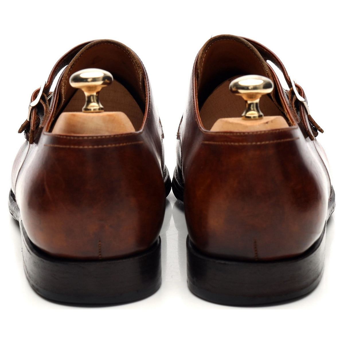 &#39;Rennan&#39; Tan Brown Patina Leather Double Monk Strap UK 8