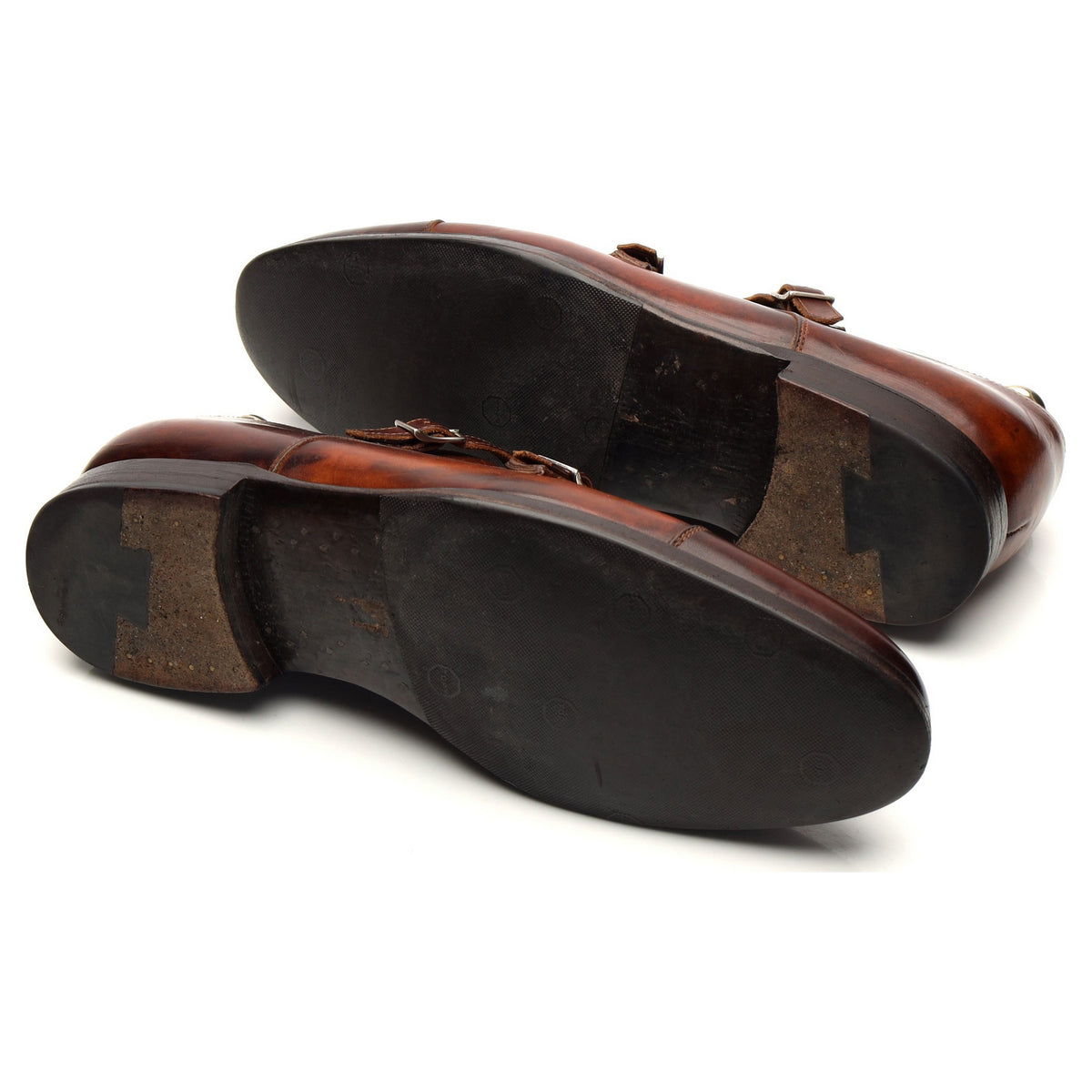 &#39;Rennan&#39; Tan Brown Patina Leather Double Monk Strap UK 8