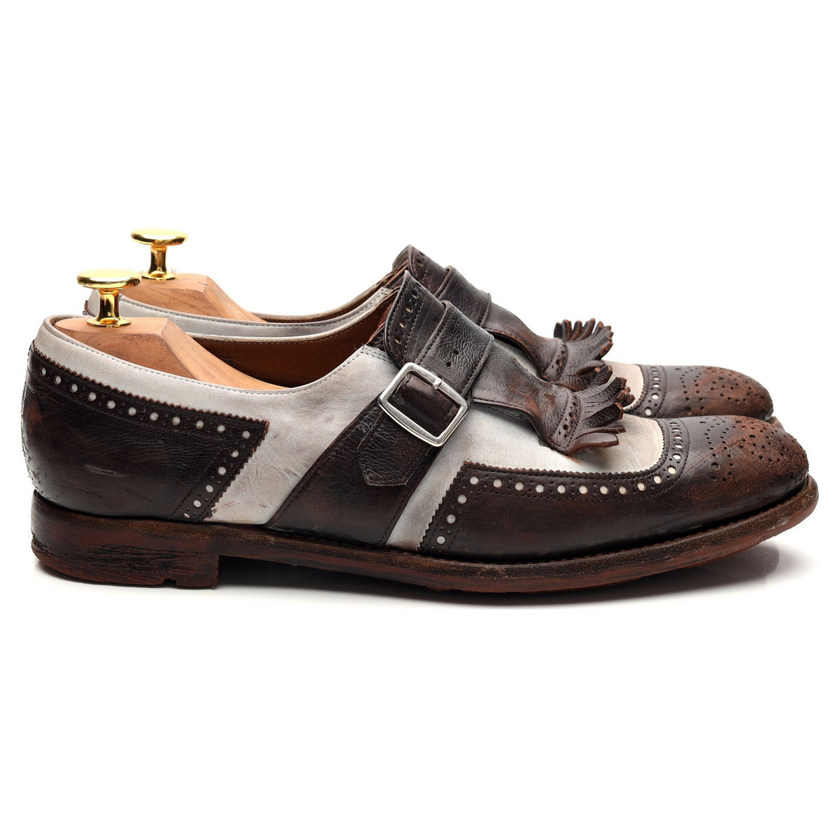 Women&#39;s &#39;Shanghai&#39; Dark Brown / White Leather Monk Strap UK 6 EU 39